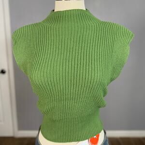 Cider Solid High Neck Knit Vest, Green, XS